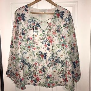 Plus Size Floral Peasant Style Blouse